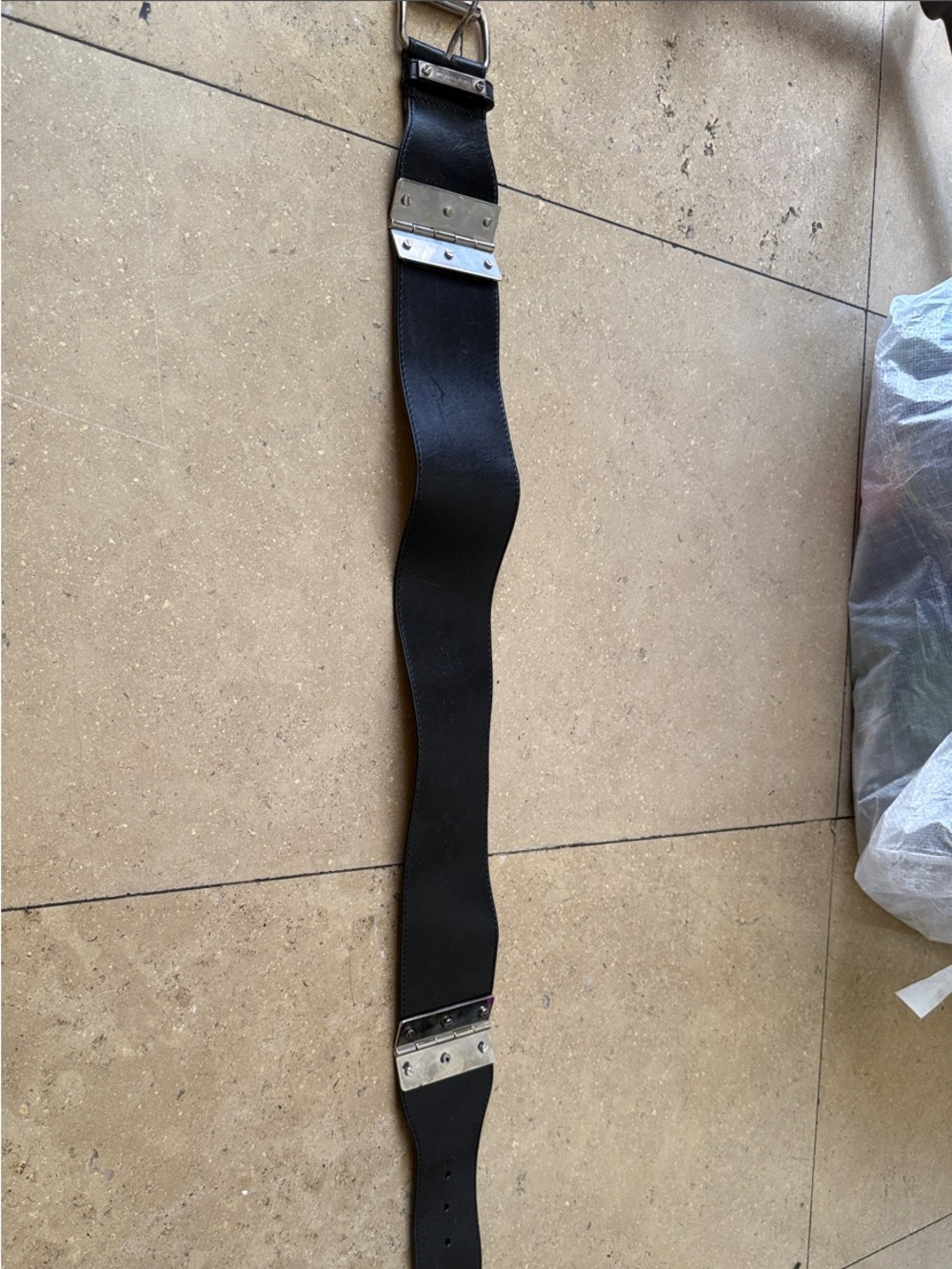 Michael Kors Collection Black Elastic Belt with Silver Hardware